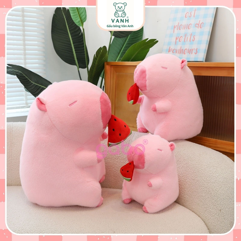 Xưởng sản xuất kinh doanh thú bông quà tặng Quảng Châu cao cấp Gấu Bông Capybara Hồng rút Dưa Hấu - Chuột Lang Ăn Dưa