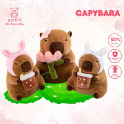 Gấu Bông Capybara Tai Thỏ Cầm Trà Sữa - Chuột Lang Mê Trà Sữa