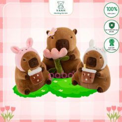 Capybara Tai Thỏ Cầm Trà Sữa - Chuột Lang Mê Trà Sữa