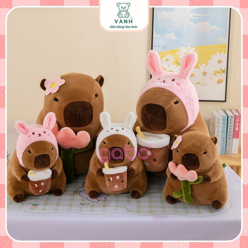 Xưởng sản xuất kinh doanh thú bông quà tặng Quảng Châu cao cấp Capybara Tai Thỏ Cầm Trà Sữa - Chuột Lang Mê Trà Sữa