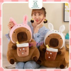 Gấu Bông Capybara Tai Thỏ Cầm Trà Sữa - Chuột Lang Mê Trà Sữa 2 Capybara Tai Thỏ Cầm Trà Sữa - Chuột Lang Mê Trà Sữa