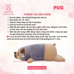 Gấu Bông Chó Pug Nằm cao cấp , Gối ôm chó pulldog mặt nhăn