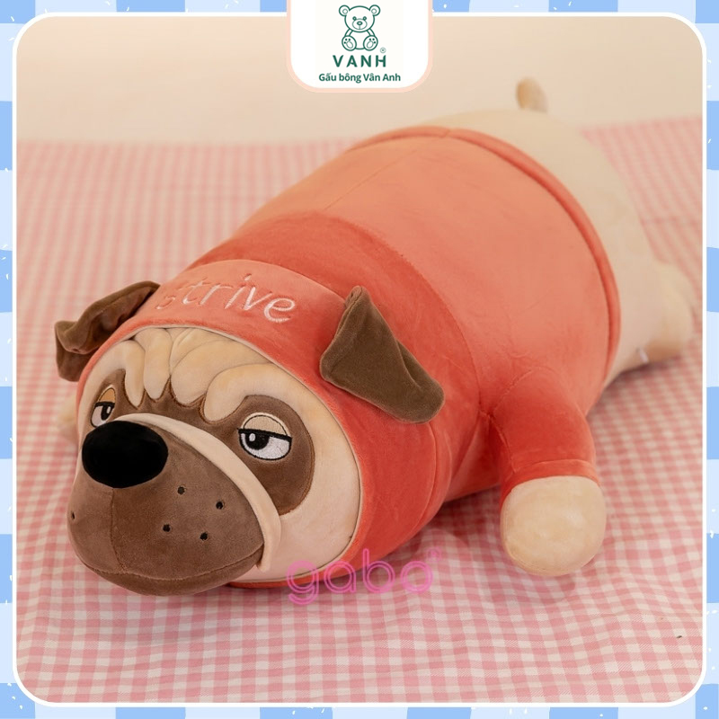 Final_Gấu Bông Chó pug nằm mặc áo, Chó pull dog mặt Gấu Bông Chó Pug Nằm cao cấp , Gối ôm chó pulldog mặt nhăn