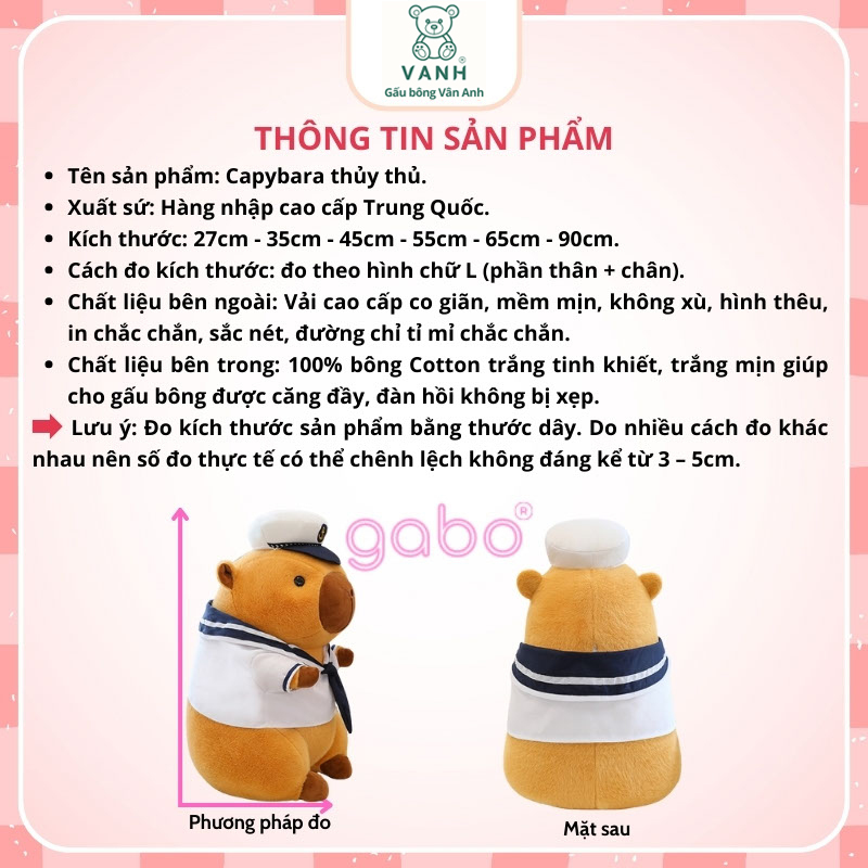 Xưởng sản xuất kinh doanh thú bông quà tặng Quảng Châu cao cấp Gấu Bông Capybara Thủy Thủ - Chuột Lang Mặc Đồ Hải Quân
