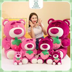 Gấu Bông Lotso Dâu Ôm Quả Dâu Mặt Tròn - Gấu Dâu Lông mịn 4 Gấu Bông Losto Dâu Ôm Quả Dâu Mặt Tròn - Gấu Dâu Lông mịn