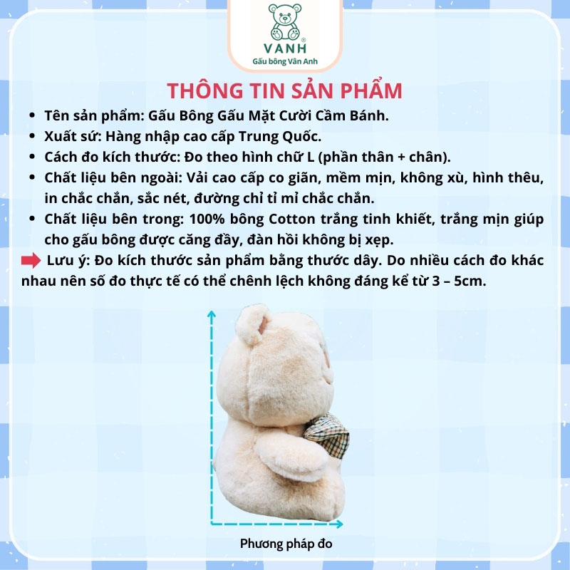 Xưởng sản xuất kinh doanh thú bông quà tặng Quảng Châu cao cấp Gấu Bông Gấu Mặt Cười Cầm Bánh - Gấu Đeo Nơ