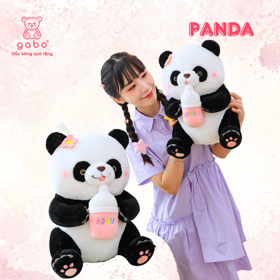 Gấu bông quà tặng gấu bông nhà làm gabo gấu bông q Gấu Panda Ôm Bình Sữa - Gấu Trúc Ôm Bình Sữa