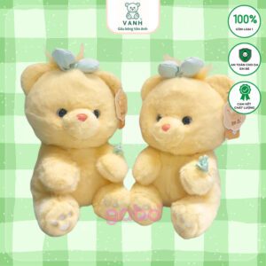 Gấu bông Gấu Vàng Đeo Nơ Xanh Cute