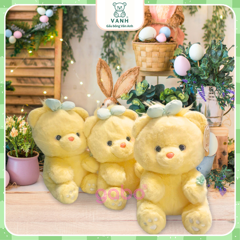 Gấu bông Gấu Vàng Đeo Nơ Xanh Cute - Gấu Vàng Đeo Nơ 10 Gấu bông Gấu Vàng Đeo Nơ Xanh Cute