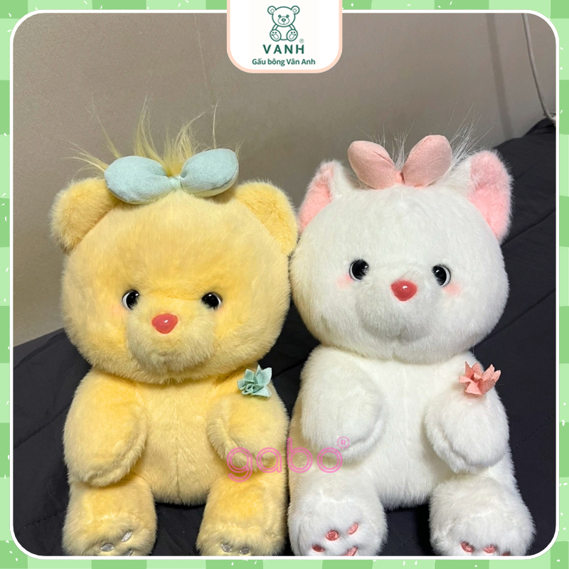Gấu bông Gấu Vàng Đeo Nơ Xanh Cute - Gấu Vàng Đeo Nơ 12 Gấu bông Gấu Vàng Đeo Nơ Xanh Cute