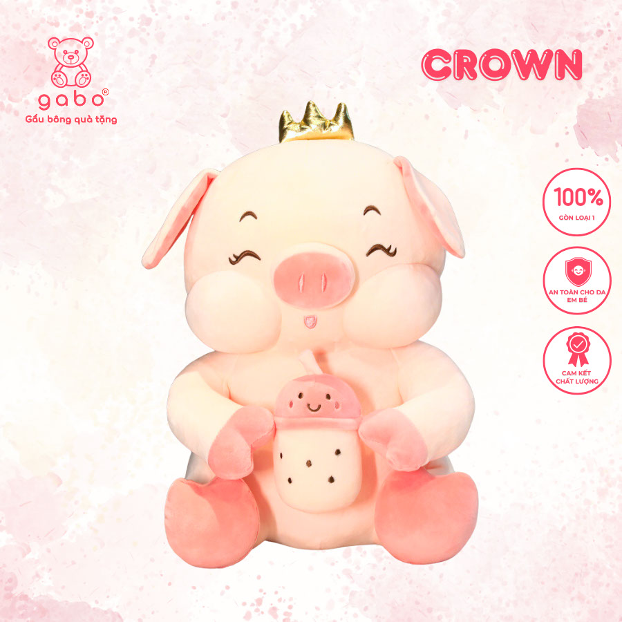 Gấu Bông Heo Vương Miện Mắt Híp Ôm Trà Sữa