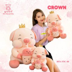 Gấu Bông Heo Vương Miện Mắt Híp Ôm Trà Sữa
