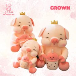 Gấu Bông Heo Vương Miện Mắt Híp Ôm Trà Sữa