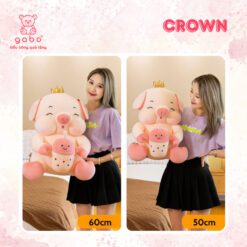 Gấu Bông Heo Vương Miện Mắt Híp Ôm Trà Sữa
