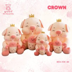 Gấu Bông Heo Vương Miện Mắt Híp Ôm Trà Sữa