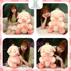 Gấu Bông Heo Vương Miện Mắt Híp Ôm Trà Sữa