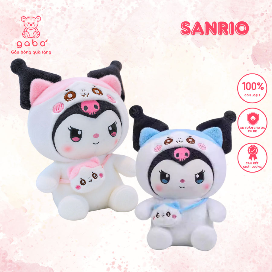 Gấu Bông Kuromi Trắng Đeo Túi - Kurumi Lốt Mèo Dễ Thương