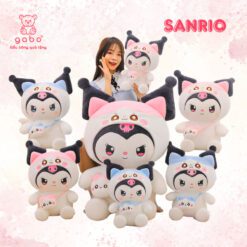 Gấu Bông Kuromi Trắng Đeo Túi - Kurumi Lốt Mèo Dễ Thương