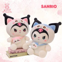 Gấu Bông Kuromi Trắng Đeo Túi - Kurumi Lốt Mèo Dễ Thương