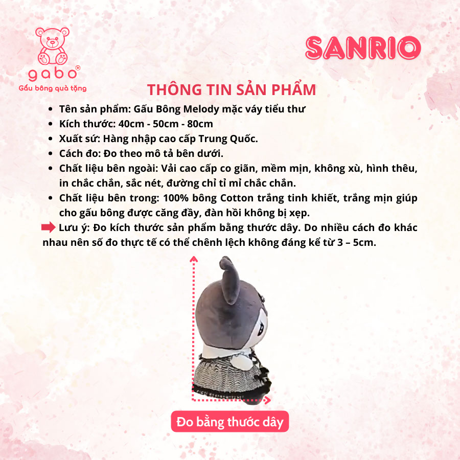 Gấu bông quà tặng gấu bông nhà làm gabo gấu bông q Gấu Bông Melody Mặc Váy Tiểu Thư, Kuromi Váy Ren Quý Tộc