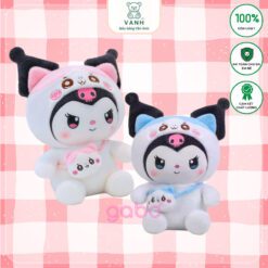 Gấu Bông Kuromi Trắng Đeo Túi - Kurumi Lốt Mèo Dễ Thương