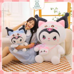 Gấu Bông Kuromi Trắng Đeo Túi - Kurumi Lốt Mèo Dễ Thương