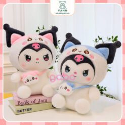 Gấu Bông Kuromi Trắng Đeo Túi - Kurumi Lốt Mèo Dễ Thương
