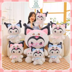 Gấu Bông Kuromi Trắng Đeo Túi - Kurumi Lốt Mèo Dễ Thương