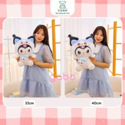 Gấu Bông Kuromi Trắng Đeo Túi - Kurumi Lốt Mèo Dễ Thương