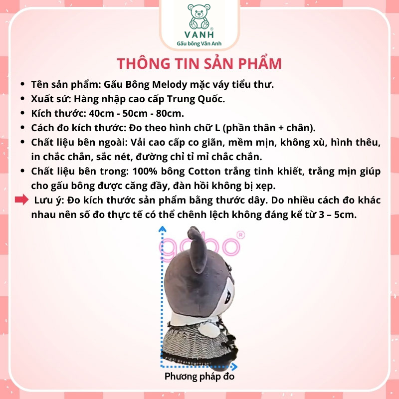 Xưởng sản xuất kinh doanh thú bông quà tặng Quảng Châu cao cấp Gấu Bông Melody Mặc Váy Tiểu Thư, Kuromi Váy Ren Quý Tộc