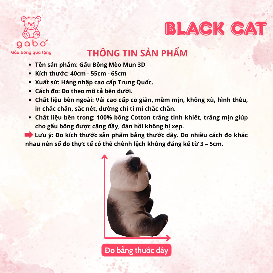 Gấu bông quà tặng gấu bông nhà làm gabo gấu bông q Gấu Bông Mèo Mun 3D Y Như Thật, Siêu Mềm Mại, Quà Tặng Troll Vui Nhộn