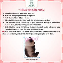 Gấu Bông Mèo Mun 3D Y Như Thật Siêu Mềm