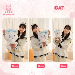 Gấu Bông Mèo Ôm Bánh Kem, Mèo Nơ Xanh Cầm Bánh Gato