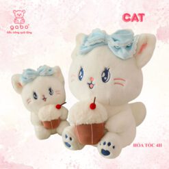 Gấu Bông Mèo Ôm Bánh Kem, Mèo Nơ Xanh Cầm Bánh Gato