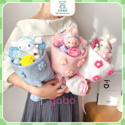 Bó Hoa Gấu Bông Set Bó Hoa Kèm Gấu 4 món