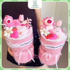 Bó Hoa Gấu Bông Set Bó Hoa Kèm Gấu 4 món