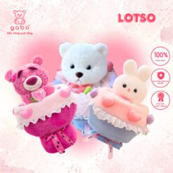 Bó Hoa Thỏ Bông 2in1 Đổi Được 2 Kiểu Kèm Túi Và Đèn