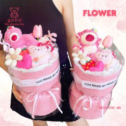 Bó Hoa Gấu Bông Set Bó Hoa Kèm Gấu 4 món