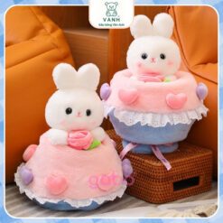 Bó Hoa Thỏ Bông 2in1 Đổi Được 2 Kiểu Kèm Túi Và Đèn 4 bó hoa thỏ bông 2in1