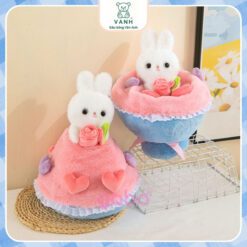 Bó Hoa Thỏ Bông 2in1 Đổi Được 2 Kiểu Kèm Túi Và Đèn 3 bó hoa thỏ bông 2in1