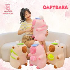 Gấu Bông Capybara Hồng Balo Bóng Chày - Chuột Lang Hồng