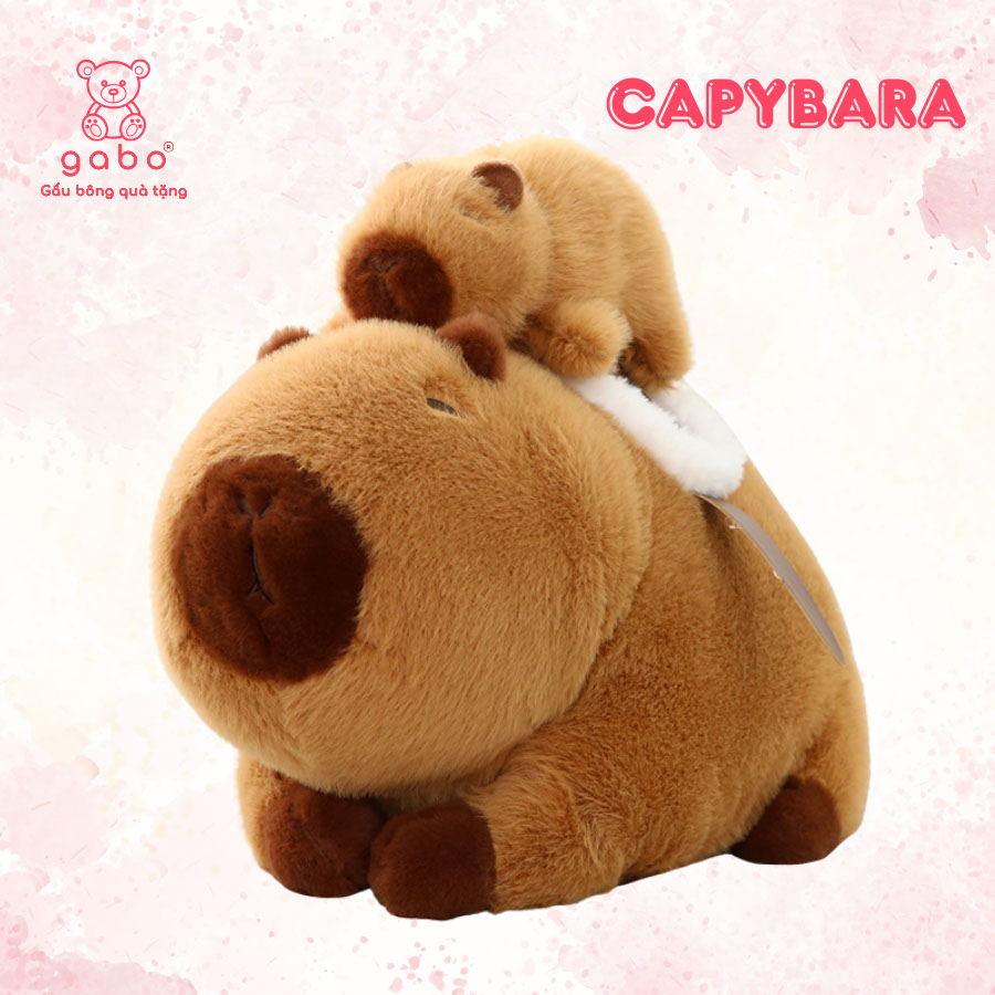 Gấu bông quà tặng gấu bông nhà làm gabo gấu bông q Gấu Bông Capybara Cõng Con, Chuột Lang Đôi Có Dây Rút