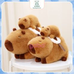 Gấu Bông Capybara Cõng Con, Chuột Lang Đôi Có Dây Rút