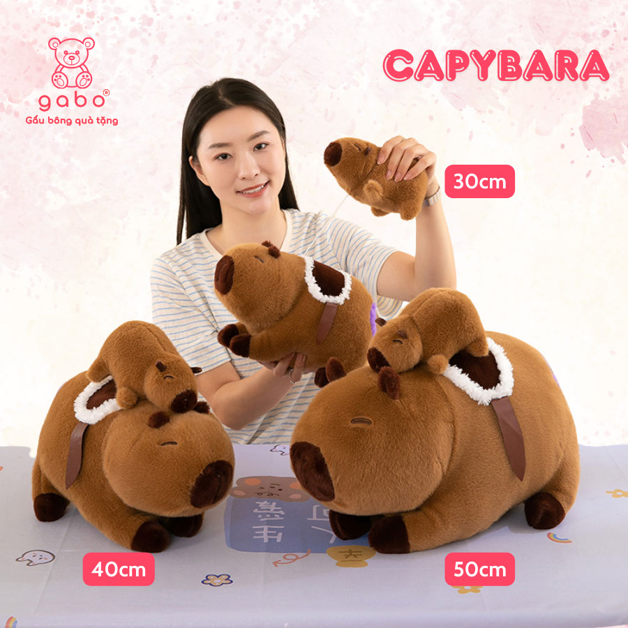 Gấu bông quà tặng gấu bông nhà làm gabo gấu bông q Gấu Bông Capybara Cõng Con, Chuột Lang Đôi Có Dây Rút