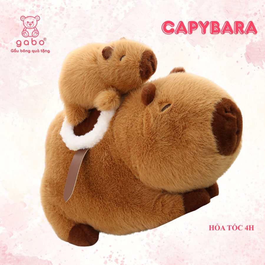Gấu bông quà tặng gấu bông nhà làm gabo gấu bông q Gấu Bông Capybara Cõng Con, Chuột Lang Đôi Có Dây Rút
