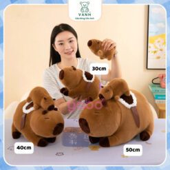 Gấu Bông Capybara Cõng Con, Chuột Lang Đôi Có Dây Rút