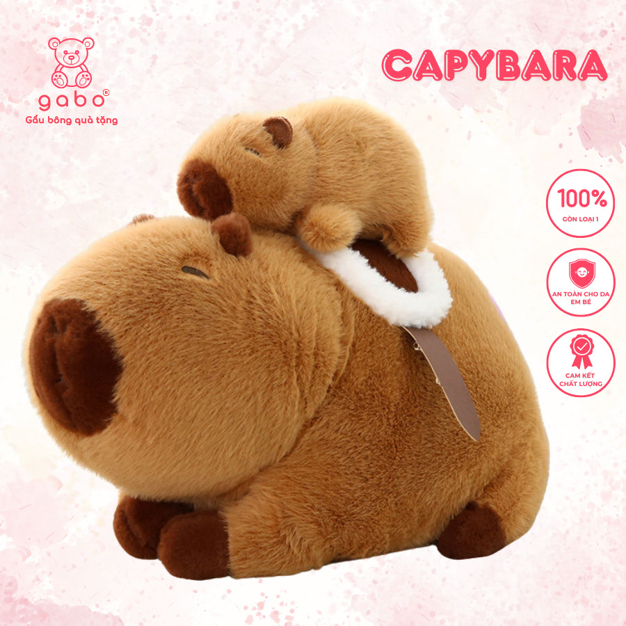 Gấu Bông Capybara Cõng Con, Chuột Lang Đôi Có Dây Rút 9 Gấu Bông Capybara Cõng Con, Chuột Lang Đôi Có Dây Rút