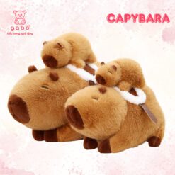 Gấu Bông Capybara Cõng Con, Chuột Lang Đôi Có Dây Rút 2 Gấu Bông Capybara Cõng Con, Chuột Lang Đôi Có Dây Rút