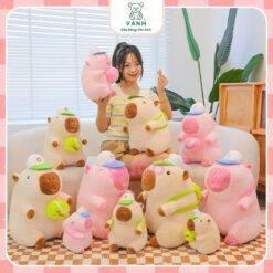 Gấu Bông Capybara Hồng Balo Bóng Chày - Chuột Lang Hồng 6 Gấu Bông Capybara Hồng Balo Bóng Chày - Chuột Lang Hồng