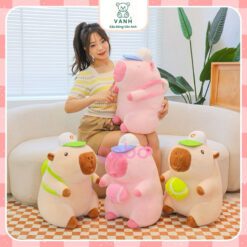 Gấu Bông Capybara Hồng Balo Bóng Chày - Chuột Lang Hồng 4 Gấu Bông Capybara Hồng Balo Bóng Chày - Chuột Lang Hồng